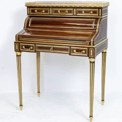 Secrétaire à cylindre Louis XVI en acajou et marbre rose - vers 1860-1890