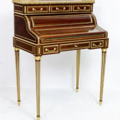 Secrétaire à cylindre Louis XVI en acajou et marbre rose - vers 1860-1890