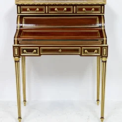 Secrétaire à cylindre Louis XVI en acajou et marbre rose - vers 1860-1890