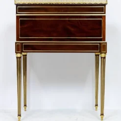Secrétaire à cylindre Louis XVI en acajou et marbre rose - vers 1860-1890