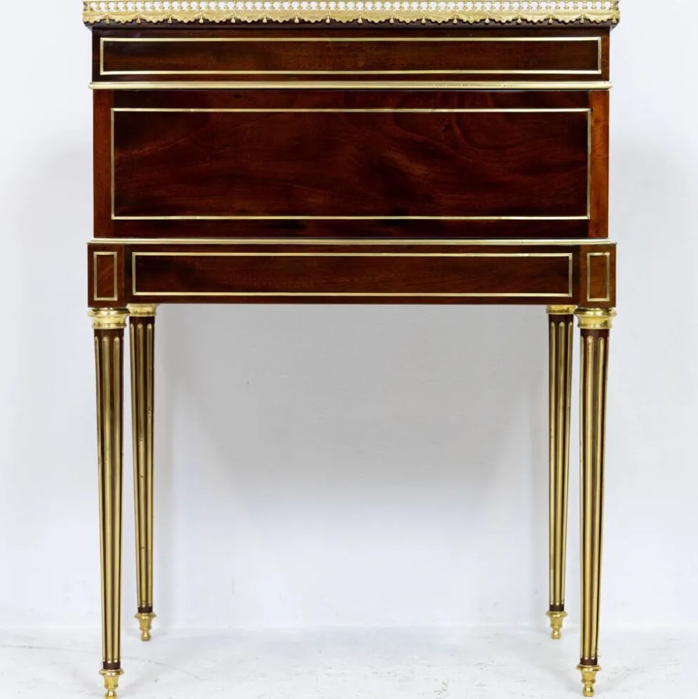Secrétaire à cylindre Louis XVI en acajou et marbre rose - vers 1860-1890