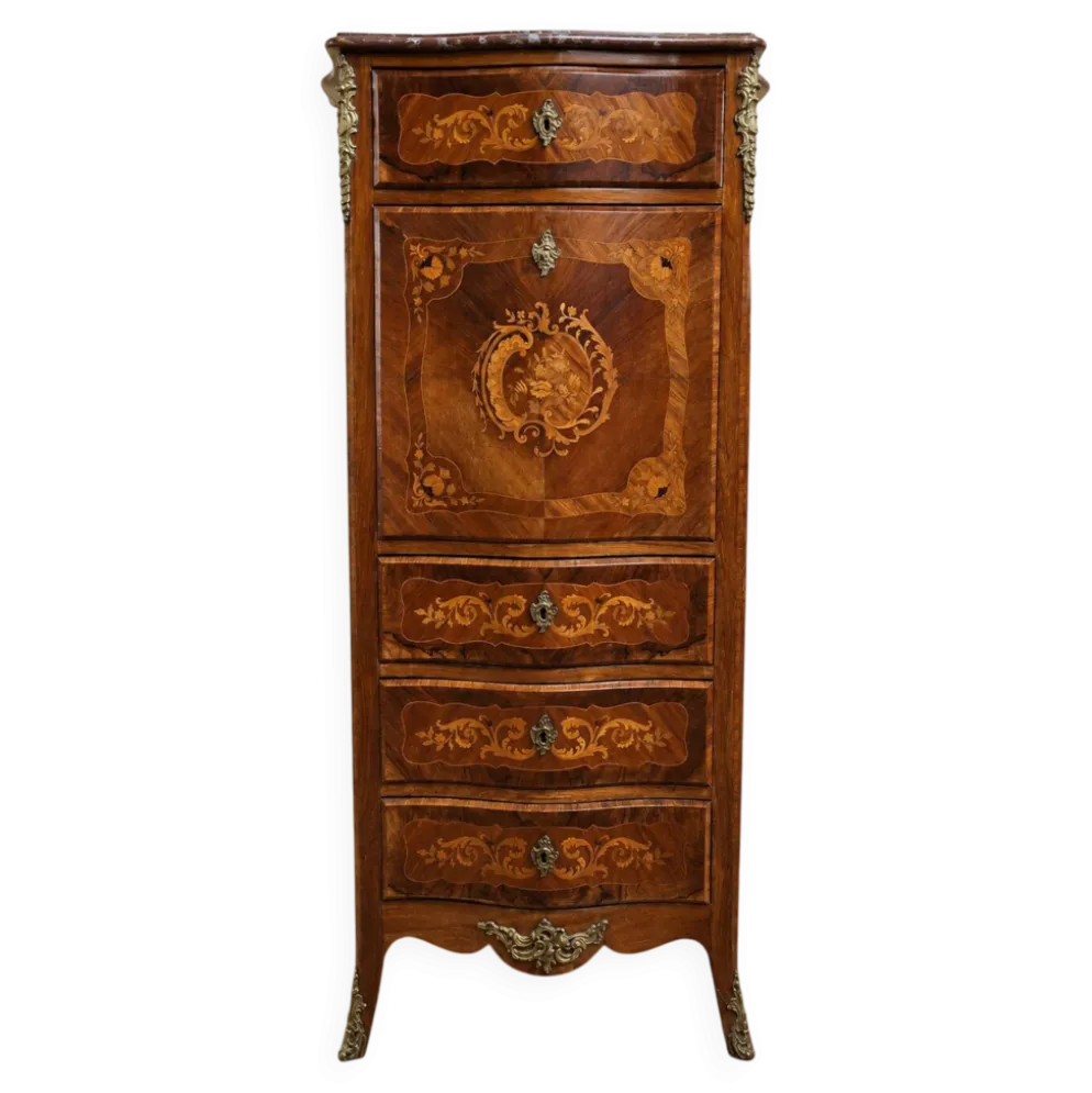 Secrétaire de Dame marqueté de style Louis XV – Décor floral –