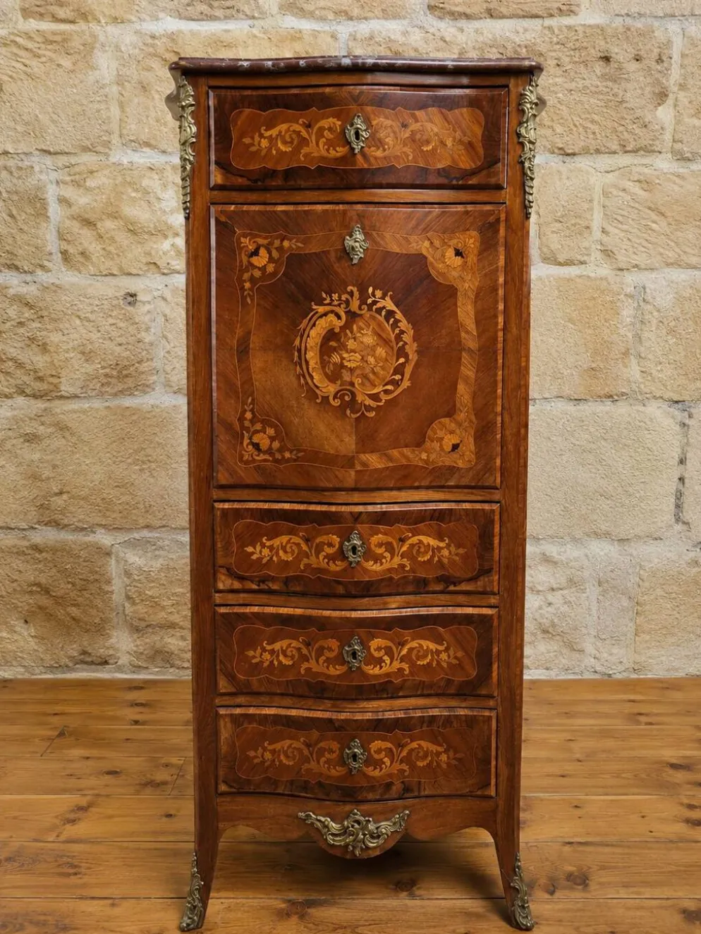 Secrétaire de Dame marqueté de style Louis XV – Décor floral –
