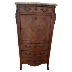 Secrétaire de style Louis XV en marqueterie et marbre