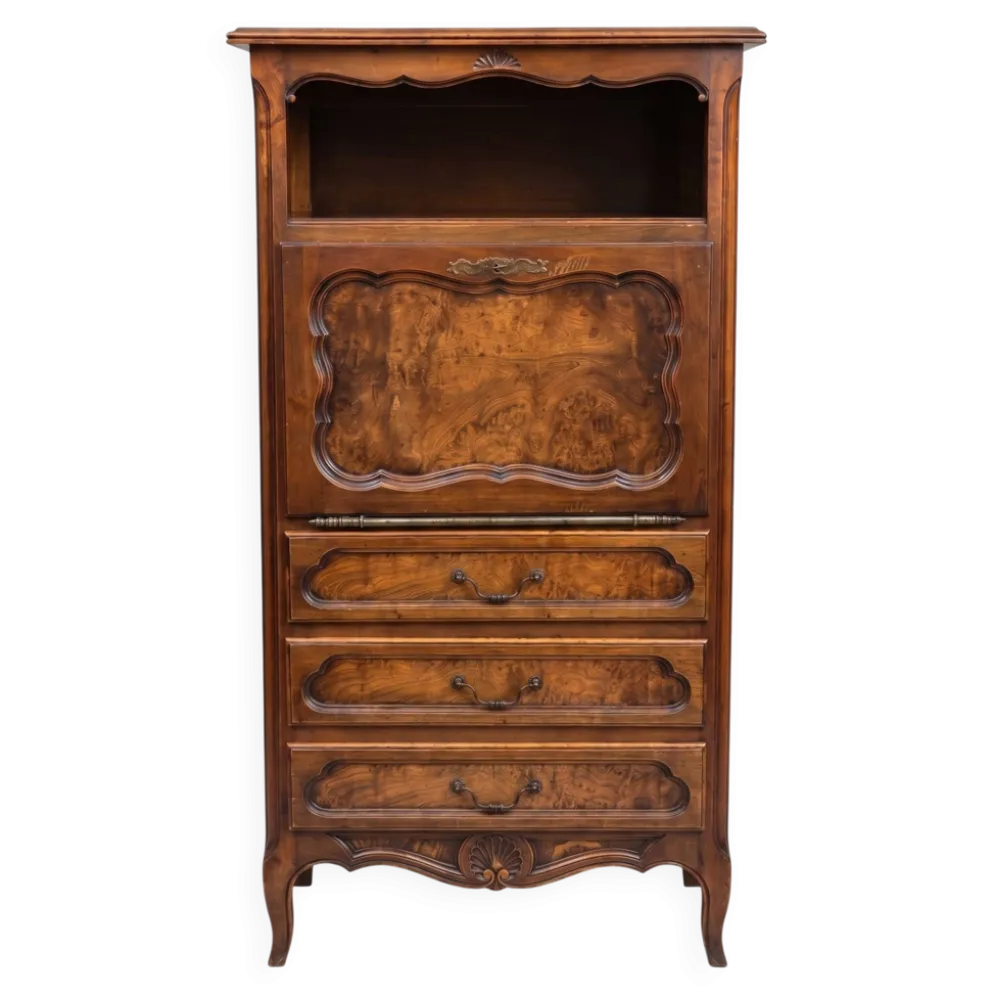 Secrétaire en bois et loupe d’orme style Bressan
