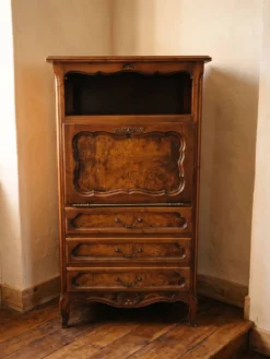 Secrétaire en bois et loupe d’orme style Bressan