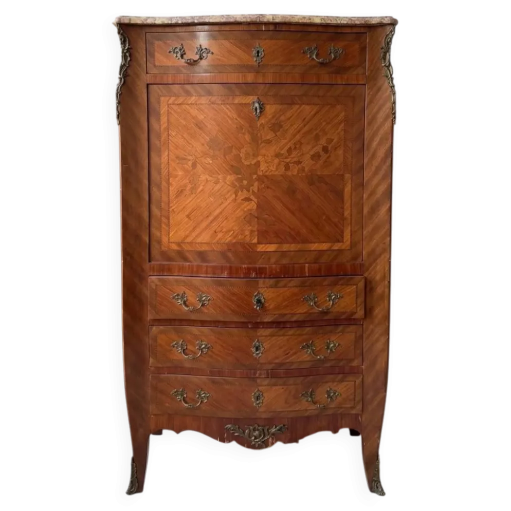 Secrétaire Louis XV en bois marqueté et marbre