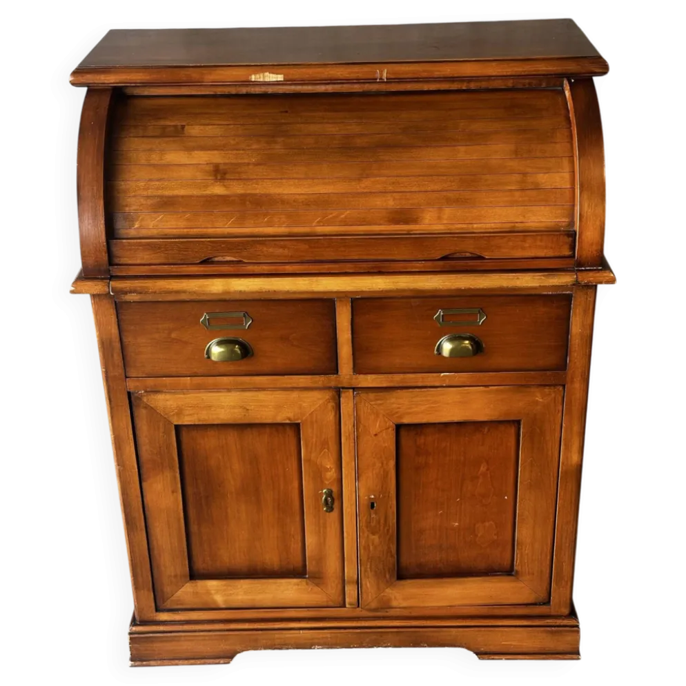 Secrétaire à rideau en merisier – Petit bureau de rangement, seconde m