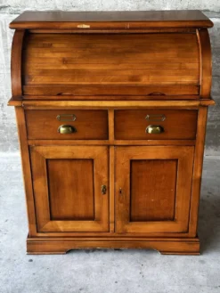 Secrétaire à rideau en merisier – Petit bureau de rangement, seconde m