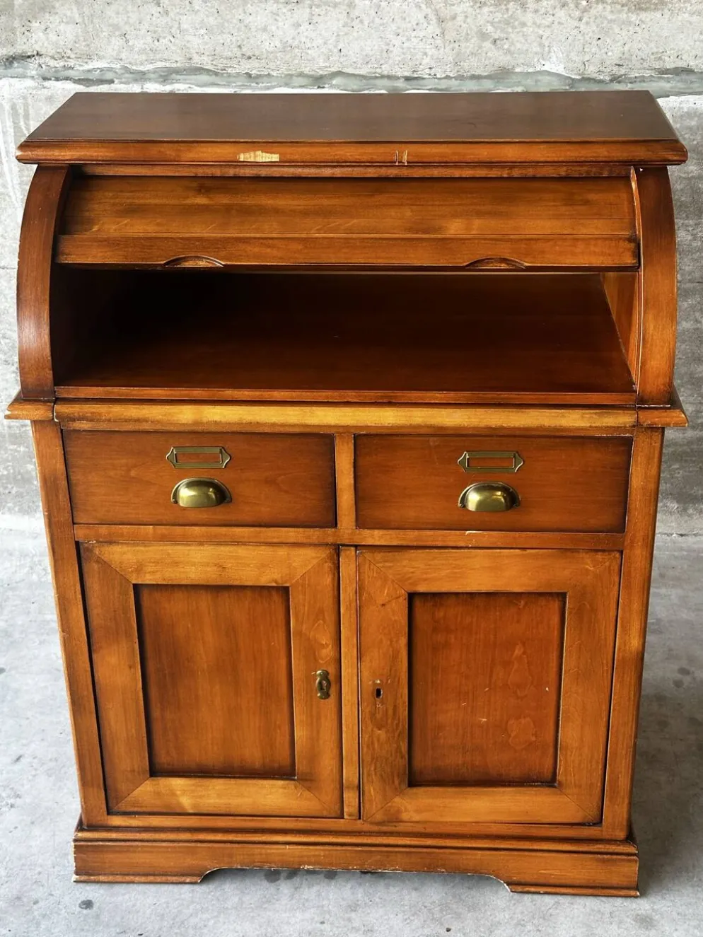 Secrétaire à rideau en merisier – Petit bureau de rangement, seconde m
