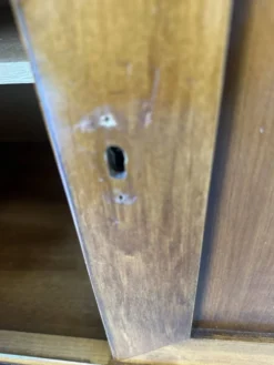Secrétaire à rideau en merisier – Petit bureau de rangement, seconde m
