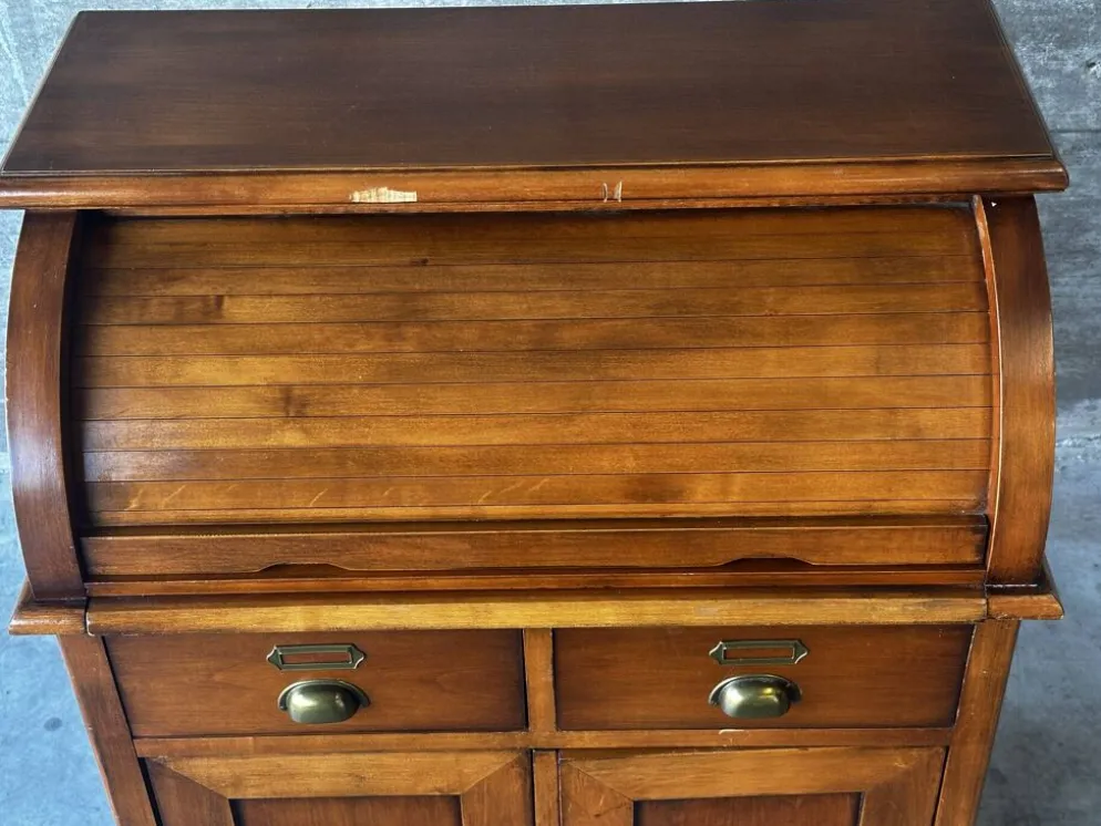 Secrétaire à rideau en merisier – Petit bureau de rangement, seconde m