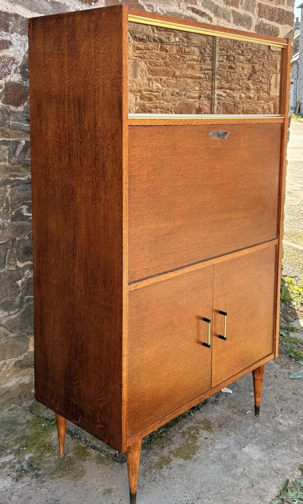 Secrétaire scandinave en chêne clair, années 50-60