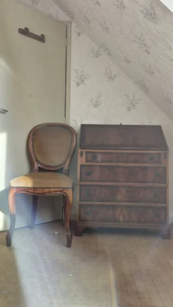 Secrétaire / Scriban Géorgien en Acajou et Cuir Vert doré - Très Bon État