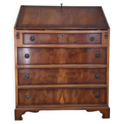 Secrétaire / Scriban Géorgien en Acajou et Cuir Vert doré - Très Bon État