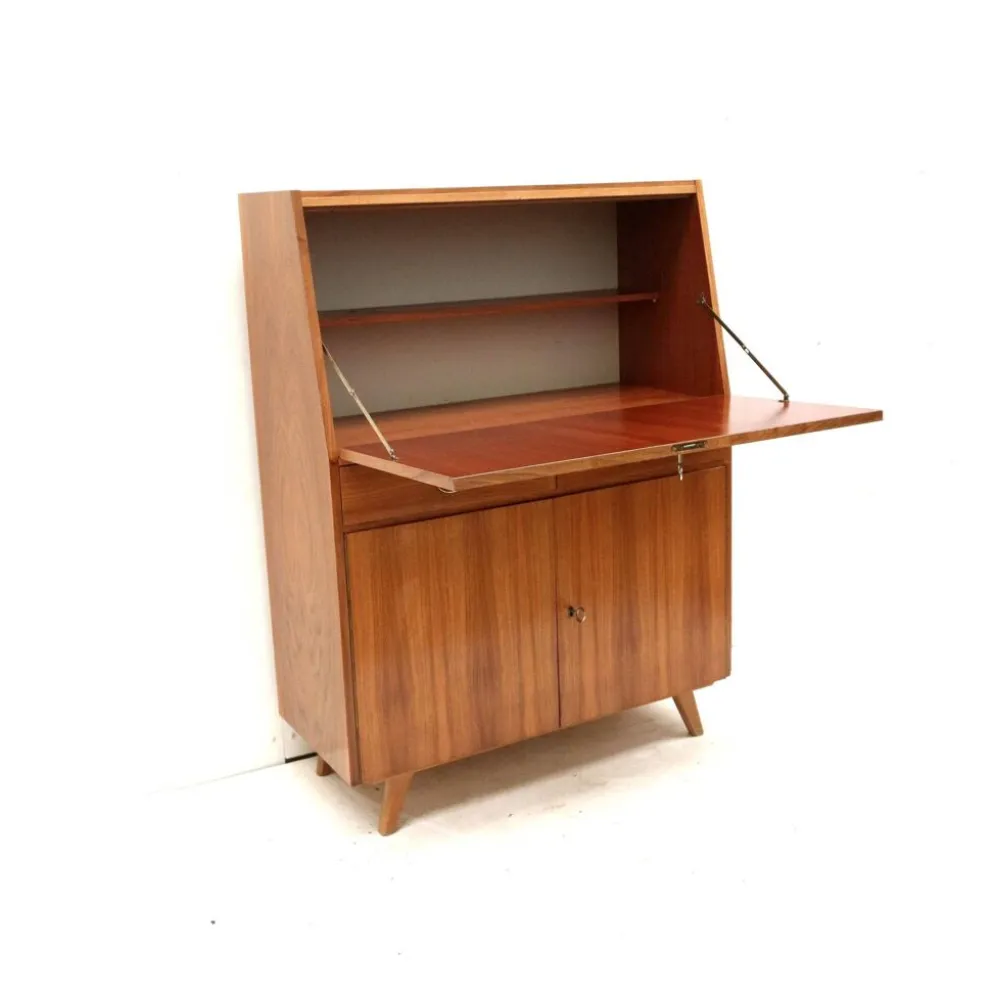 Secrétaire vintage avec tiroirs, abattant et portes des années 1960
