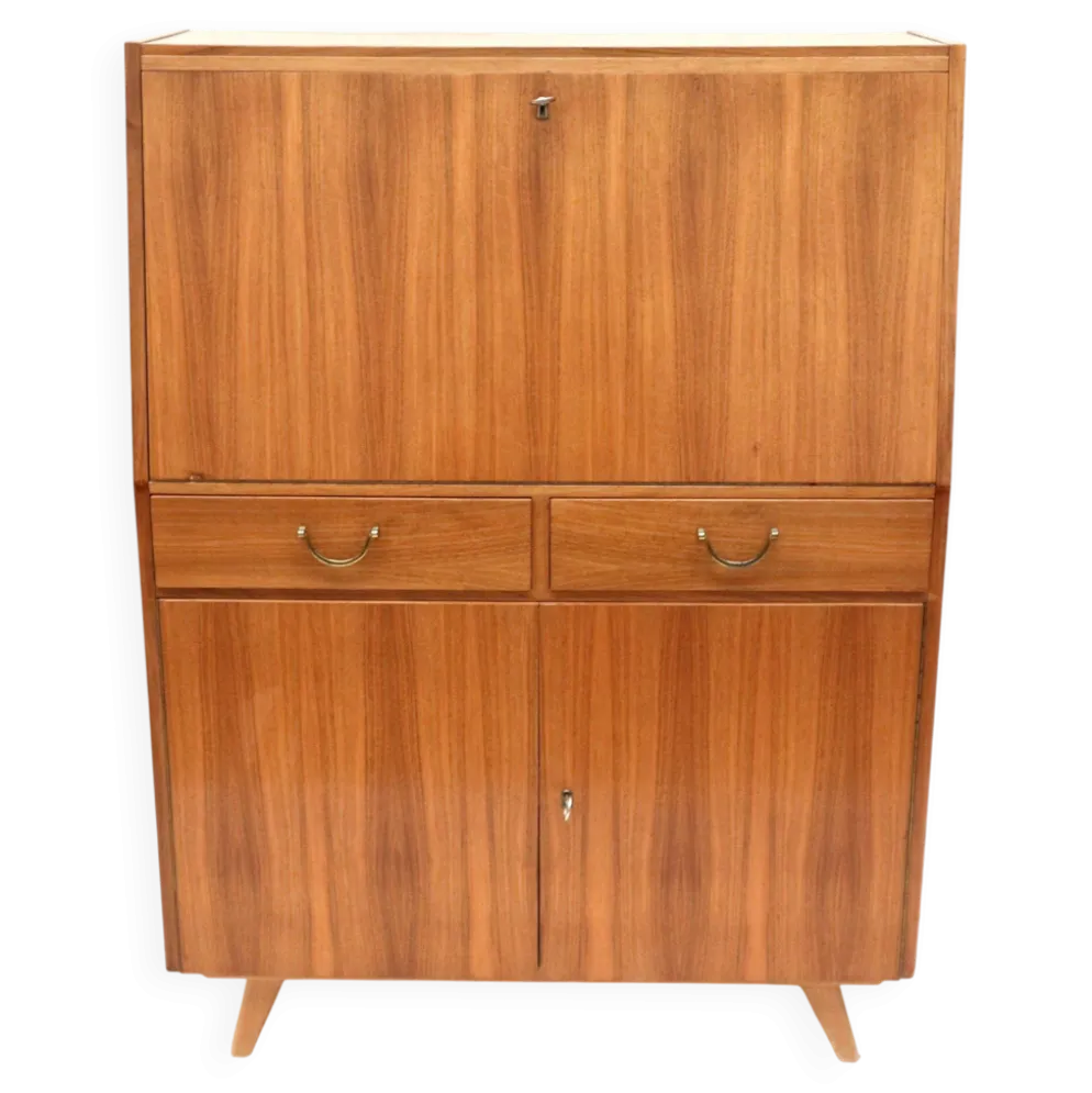 Secrétaire vintage avec tiroirs, abattant et portes des années 1960