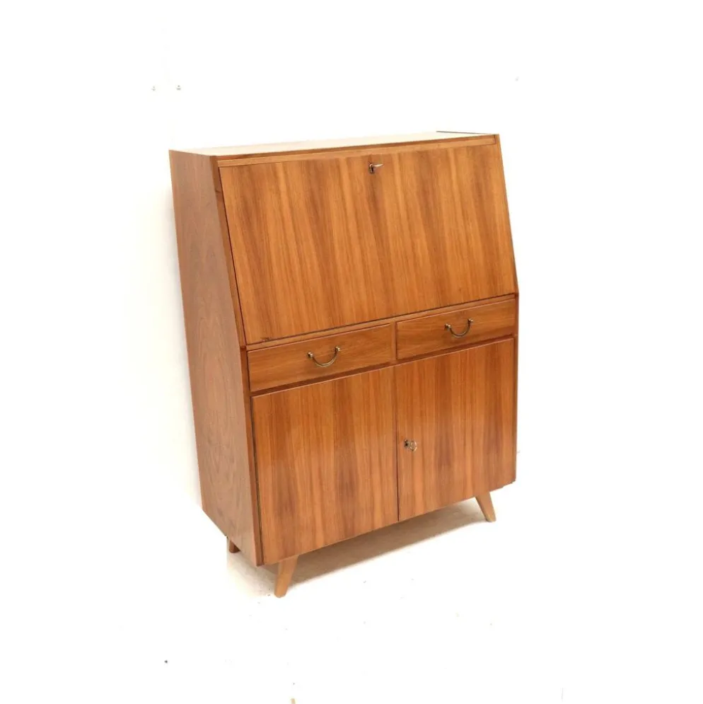 Secrétaire vintage avec tiroirs, abattant et portes des années 1960