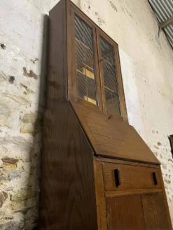 Secrétaire vitrine en chêne meuble 2 corps avec abattant
