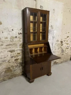 Secrétaire vitrine en chêne meuble 2 corps avec abattant