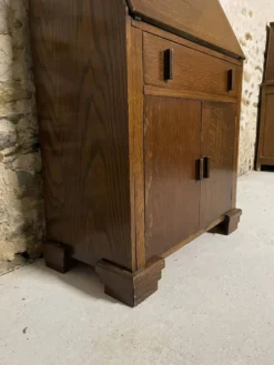 Secrétaire vitrine en chêne meuble 2 corps avec abattant