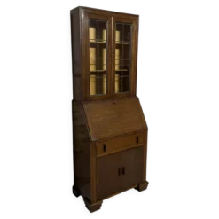 Secrétaire vitrine en chêne meuble 2 corps avec abattant