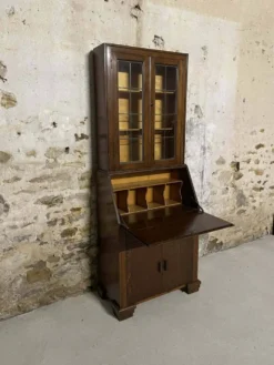 Secrétaire vitrine en chêne meuble 2 corps avec abattant