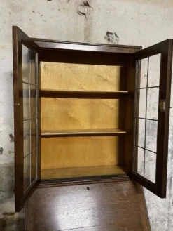 Secrétaire vitrine en chêne meuble 2 corps avec abattant