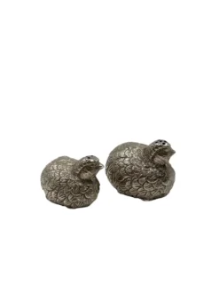 Sel et poivre en forme de cailles en argent plaqué de style Hollywood Regency, Gucci Italie.