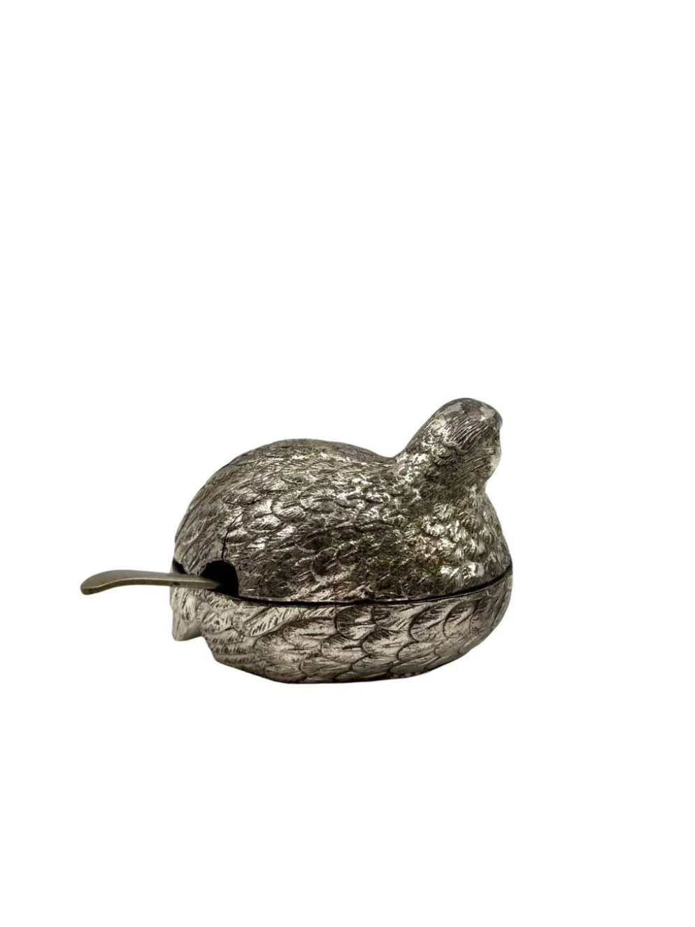 Sel et poivre en forme de cailles en argent plaqué de style Hollywood Regency, Gucci Italie.