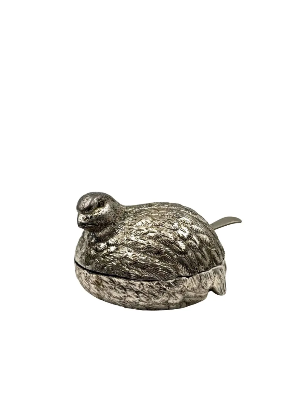 Sel et poivre en forme de cailles en argent plaqué de style Hollywood Regency, Gucci Italie.