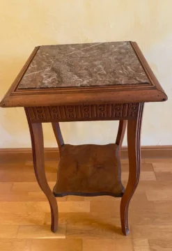 Sellette ancienne en bois sculpté et marbre – fin XIXᵉ