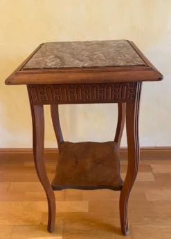 Sellette ancienne en bois sculpté et marbre – fin XIXᵉ