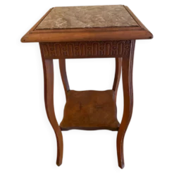 Sellette ancienne en bois sculpté et marbre – fin XIXᵉ