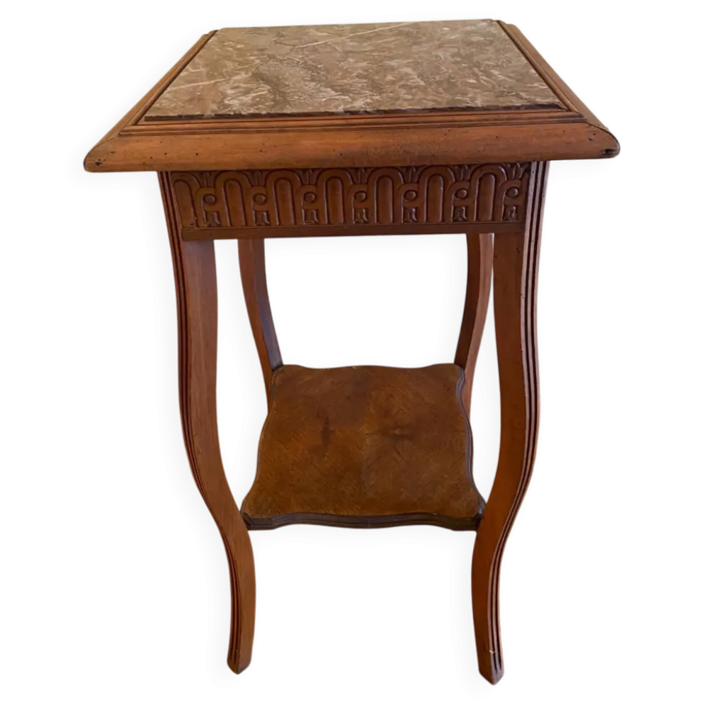 Sellette ancienne en bois sculpté et marbre – fin XIXᵉ