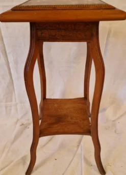 Sellette guéridon ancien Art Nouveau bois sculpté & plateau marbre