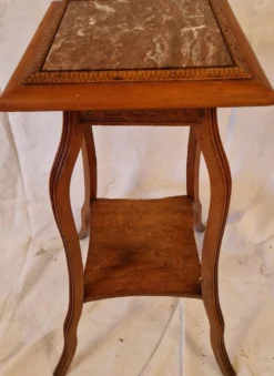 Sellette guéridon ancien Art Nouveau bois sculpté & plateau marbre