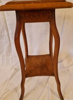 Sellette guéridon ancien Art Nouveau bois sculpté & plateau marbre