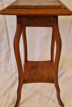 Sellette guéridon ancien Art Nouveau bois sculpté & plateau marbre