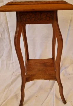 Sellette guéridon ancien Art Nouveau bois sculpté & plateau marbre