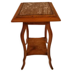 Sellette guéridon ancien Art Nouveau bois sculpté & plateau marbre