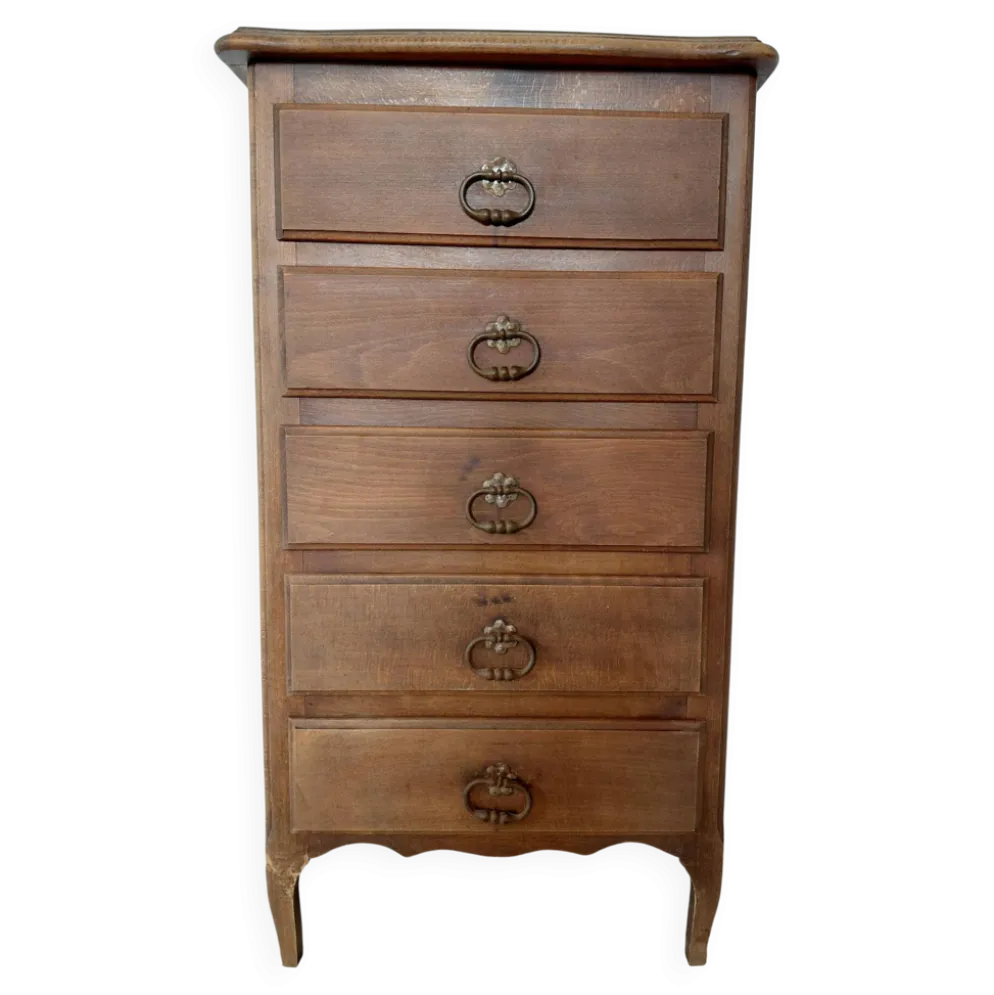 Semainier chiffonnier 5 tiroirs en bois massif style rustique chic