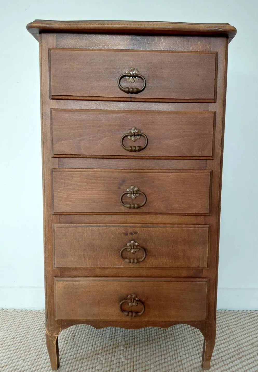 Semainier chiffonnier 5 tiroirs en bois massif style rustique chic