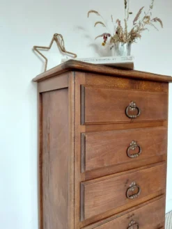 Semainier chiffonnier 5 tiroirs en bois massif style rustique chic
