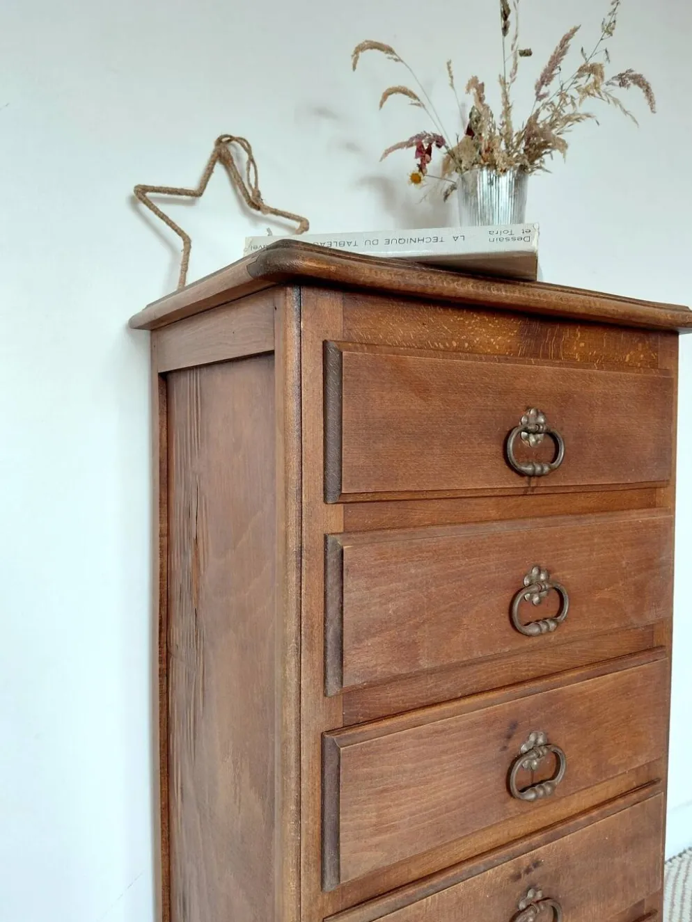 Semainier chiffonnier 5 tiroirs en bois massif style rustique chic