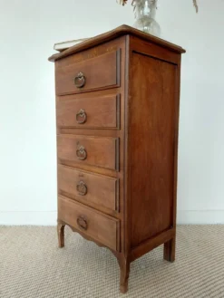 Semainier chiffonnier 5 tiroirs en bois massif style rustique chic