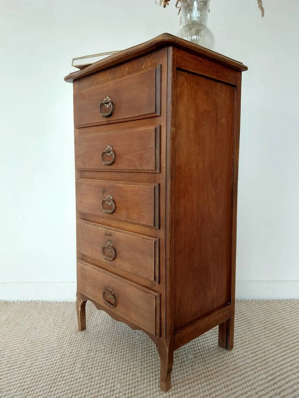 Semainier chiffonnier 5 tiroirs en bois massif style rustique chic