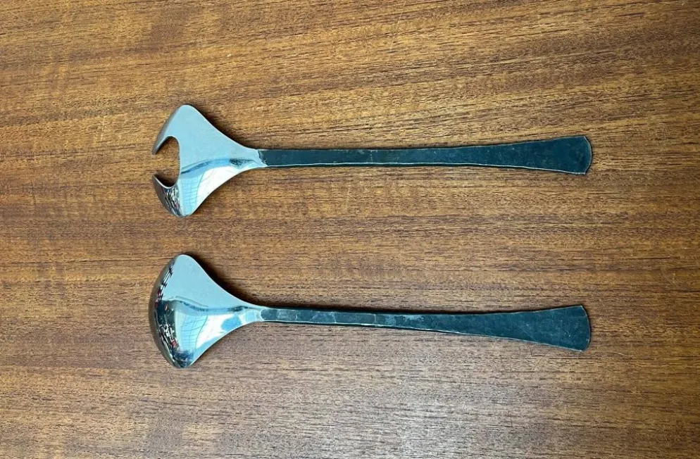 Serveurs à salade vintage en fer forgé, années 1970, ensemble de 2