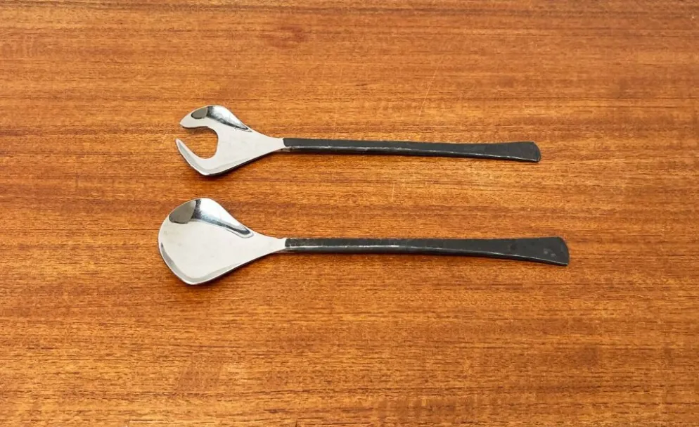Serveurs à salade vintage en fer forgé, années 1970, ensemble de 2