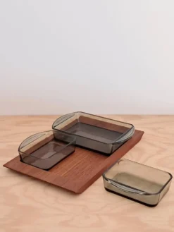 Service apéritif en teck et verre fumé – design scandinave années 60